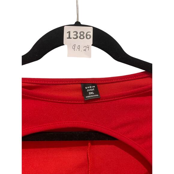 Stop Light Red Dress Plus Size Holiday Sheer Sleeve, Shein Curve, 3XL, Red - Picture 2 of 3